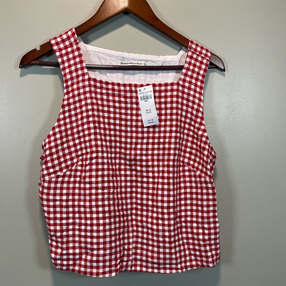 Abercrombie & Fitch Women’s Small Red and White Gingham Side Tie Top Apron - Picture 3 of 8